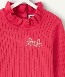 Sous-pull bébé fille en coton rose imprimé