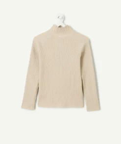 Sous-pull beige côtelé col montant fille