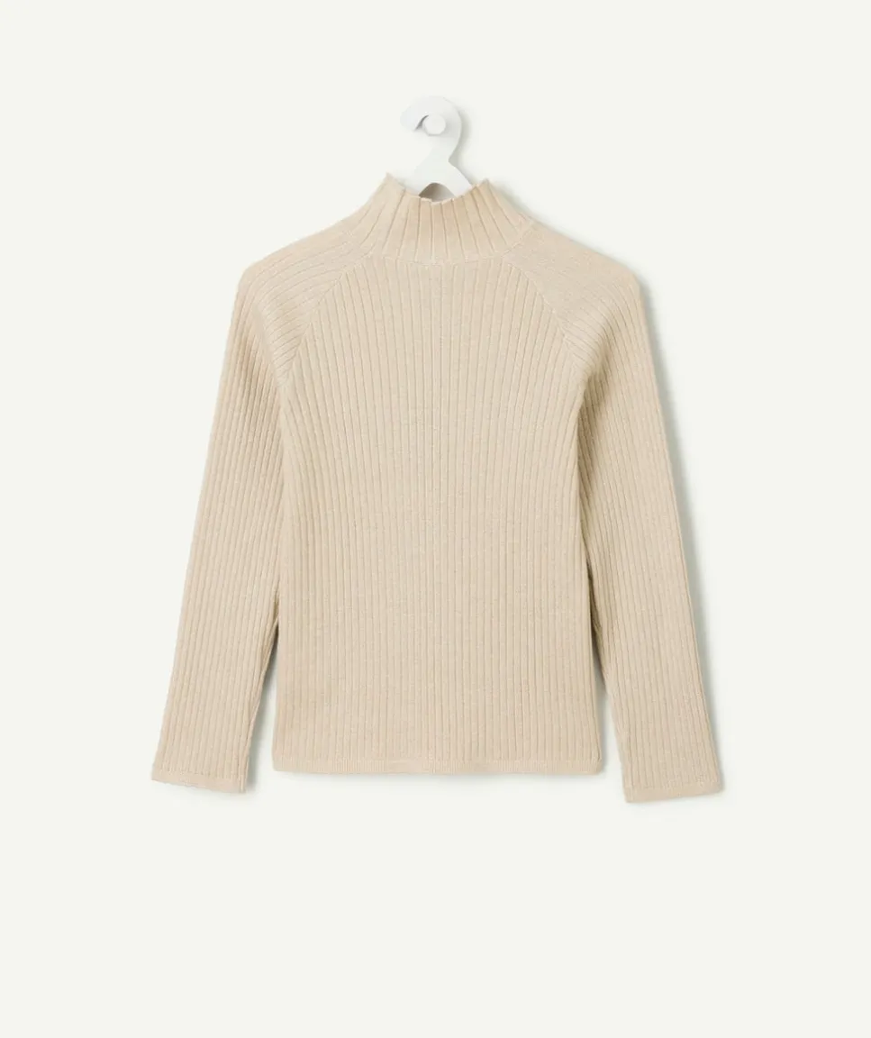 Sous-pull beige côtelé col montant fille