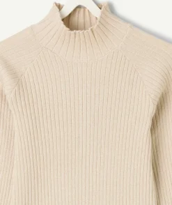 Sous-pull beige côtelé col montant fille