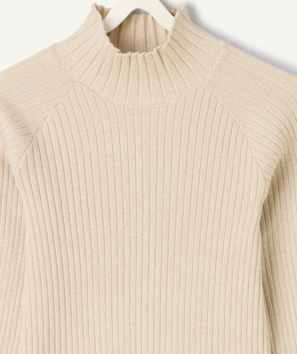 Sous-pull beige côtelé col montant fille