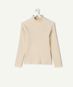 Sous-pull beige côtelé col montant fille