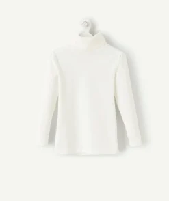 Sous-pull fille col roulé blanc uni en coton