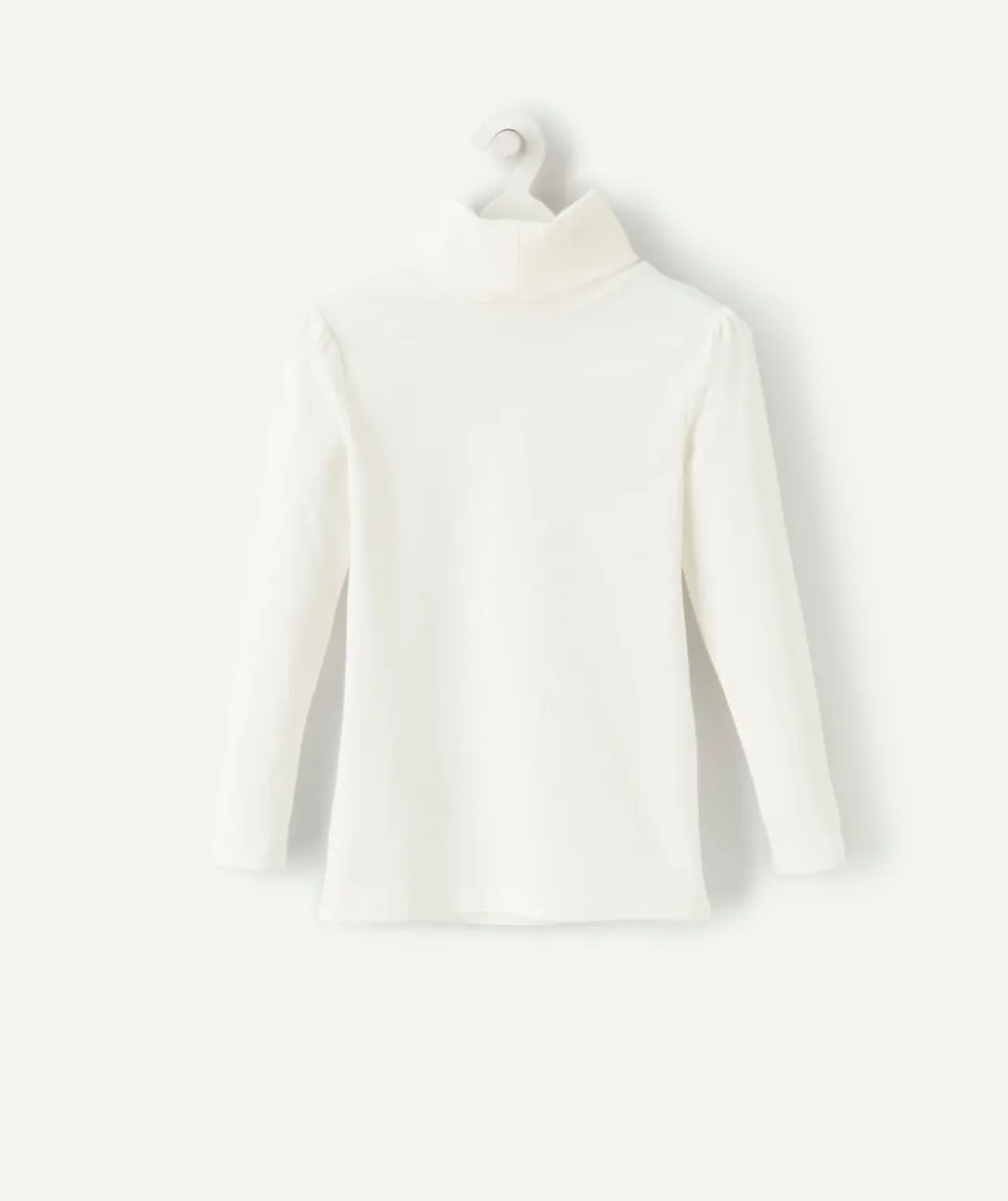 Sous-pull fille col roulé blanc uni en coton