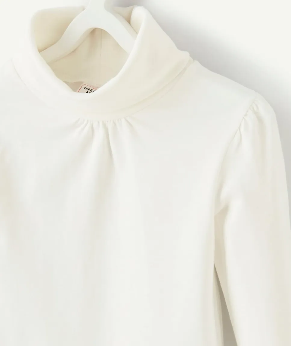 Sous-pull fille col roulé blanc uni en coton