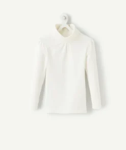 Sous-pull fille col roulé blanc uni en coton