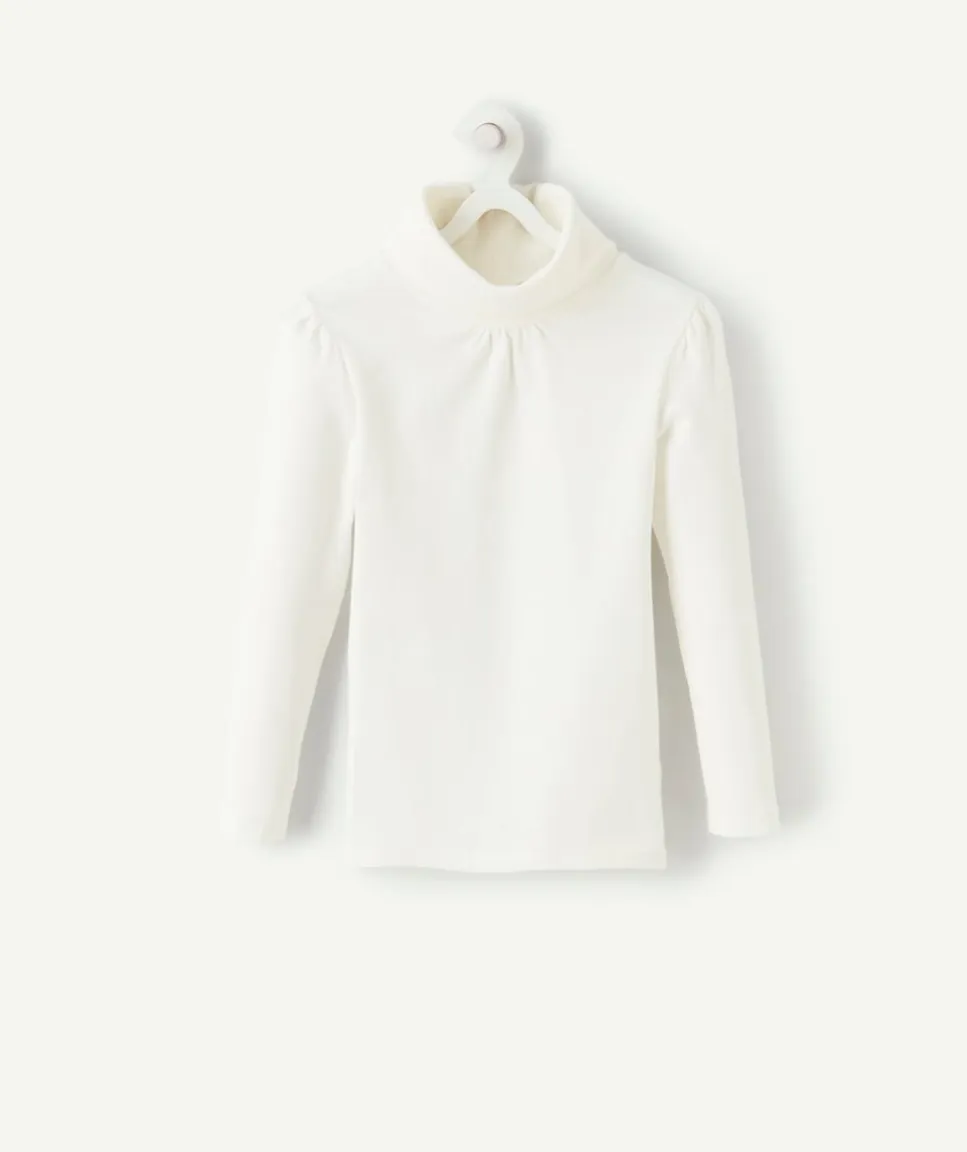 Sous-pull fille col roulé blanc uni en coton