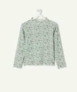 Sous-pull fille imprimé fleurs col montant
