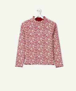 Sous-pull fille imprimé floral rouge