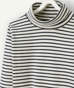 Sous-pull manches longues garçon en coton biologique à rayures gris et bleu