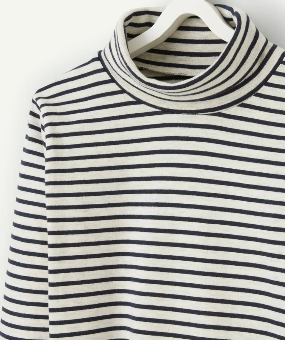 Sous-pull manches longues garçon en coton biologique à rayures gris et bleu