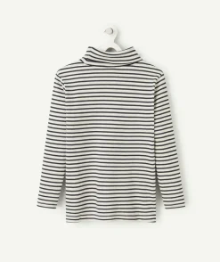 Sous-pull manches longues garçon en coton biologique à rayures gris et bleu