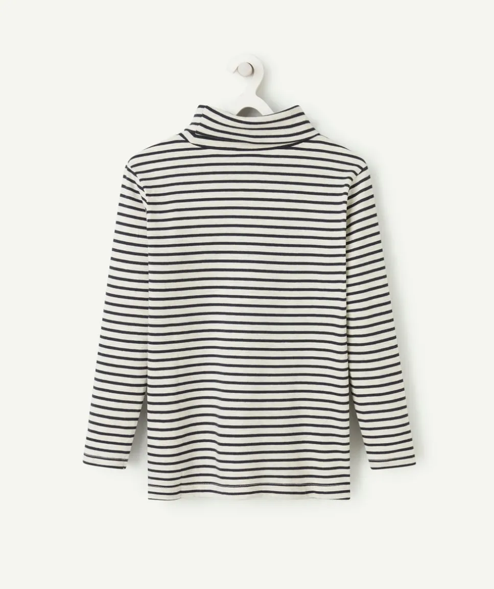 Sous-pull manches longues garçon en coton biologique à rayures gris et bleu