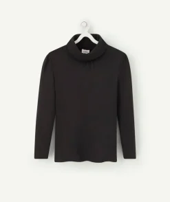 Sous-pull noir uni fille manches longues et col roulé