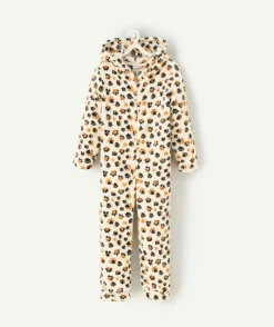 Suprpyjama polaire fille écru avec son imprimé pattes de léopard