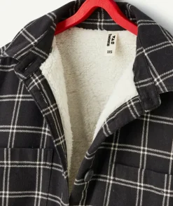 Surchemise à carreaux fille doublée sherpa gris foncé