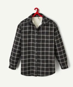 Surchemise à carreaux fille doublée sherpa gris foncé