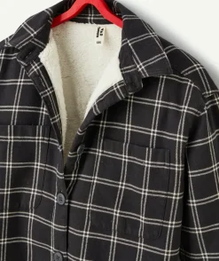 Surchemise à carreaux fille doublée sherpa gris foncé