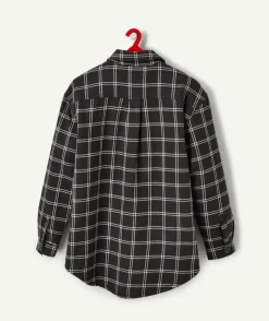 Surchemise à carreaux fille doublée sherpa gris foncé