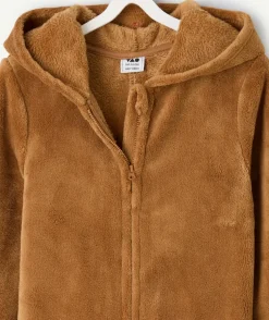 Surpyjama chaud effet velours garçon marron à capuche noël
