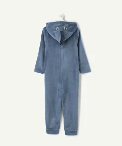 Surpyjama chaud effet velours garçon bleu à capuche
