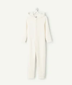 Surpyjama chaud effet velours renne fille blanc à capuche noël