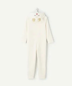 Surpyjama chaud effet velours renne fille blanc à capuche noël