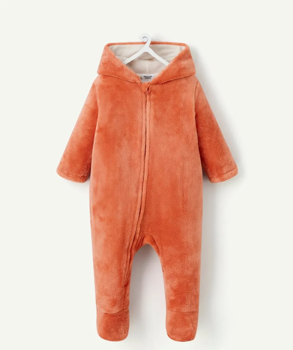 Surpyjama garçon tout doux orange avec capuche renard