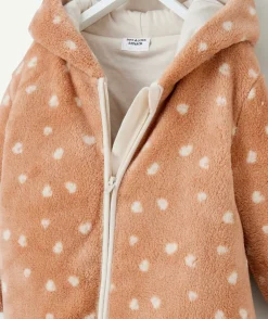 Surpyjama polaire fille en fibres recyclées rose imprimé à pois