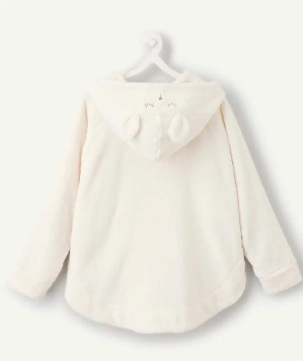 Surpyjama polaire fille zippé écru à capuche