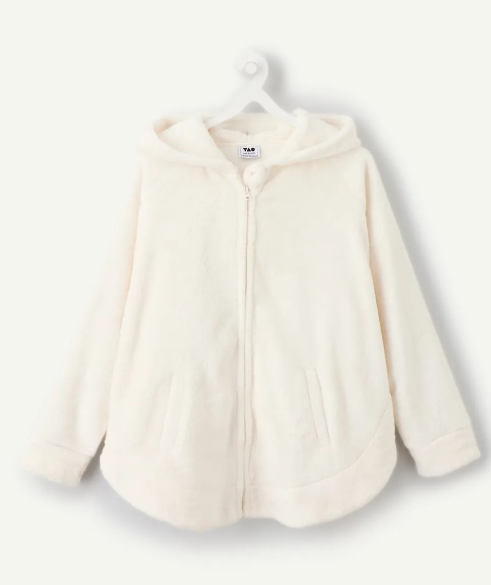 Surpyjama polaire fille zippé écru à capuche