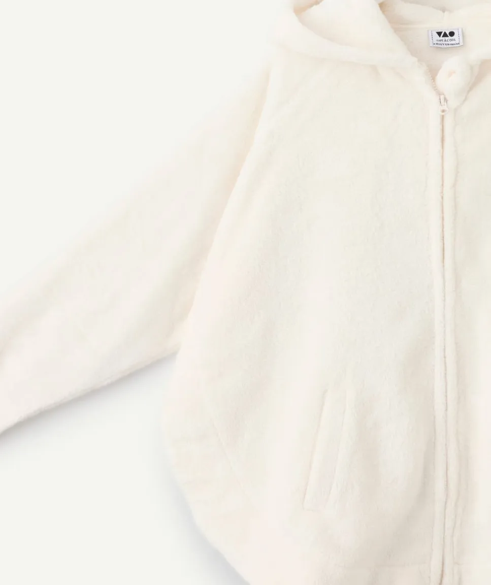 Surpyjama polaire fille zippé écru à capuche