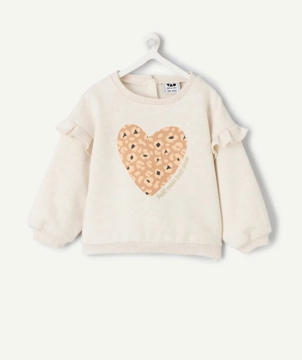 Sweat bébé fille beige imprimé coeur
