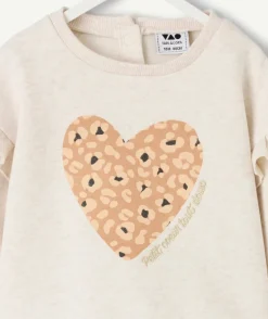 Sweat bébé fille beige imprimé coeur