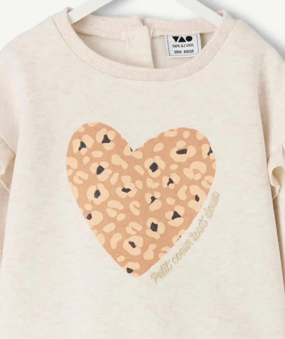 Sweat bébé fille beige imprimé coeur
