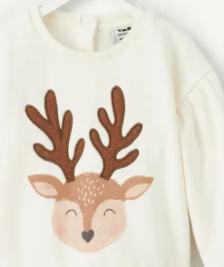 Sweat bébé fille blanc imprimé renne