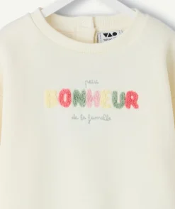 Sweat bébé fille écru avec message brodé