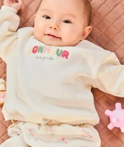 Sweat bébé fille écru avec message brodé