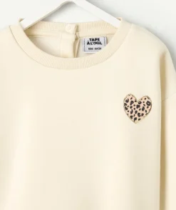 Sweat bébé fille écru cœur léopard