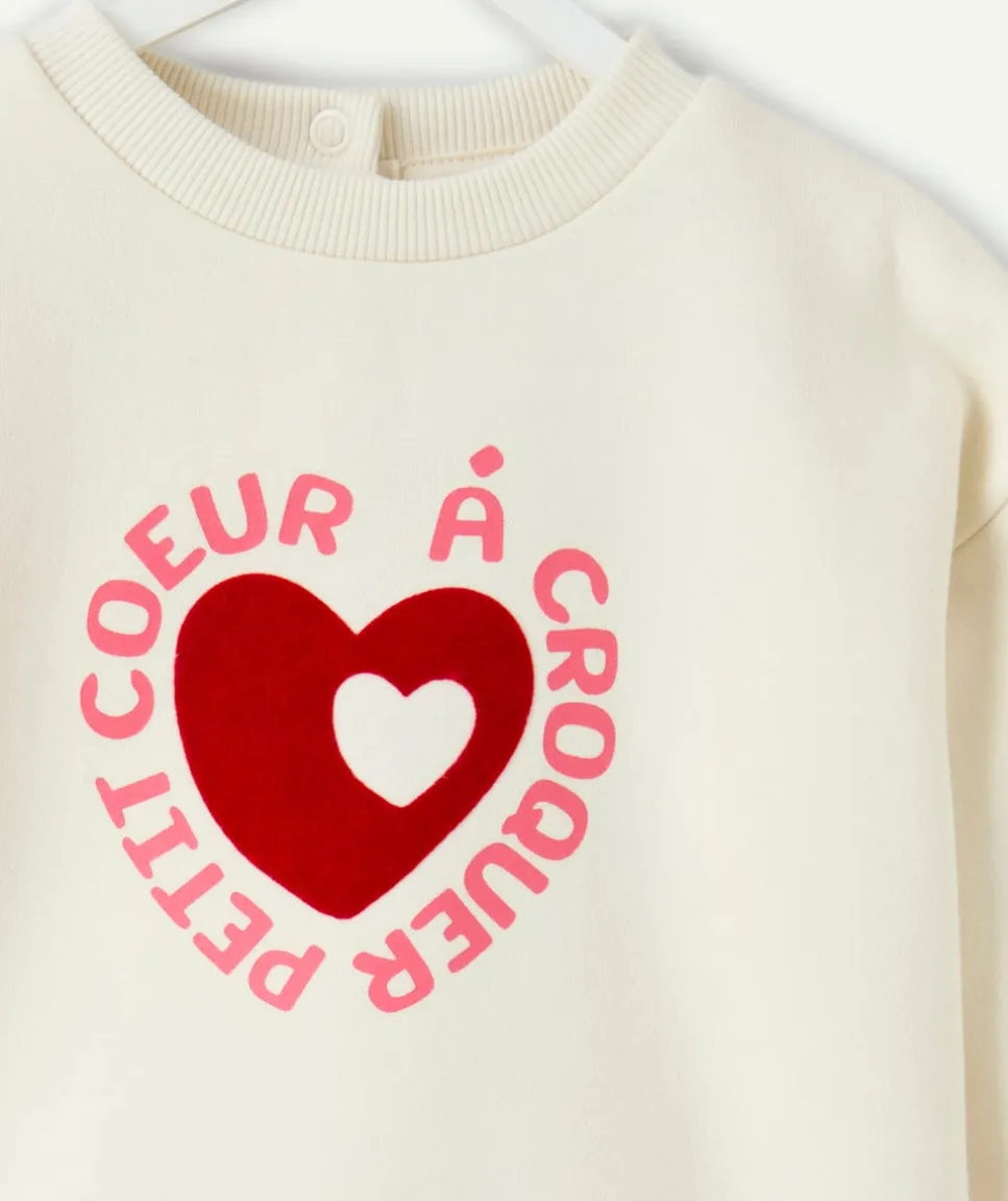 Sweat bébé fille écru imprimé cœur
