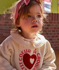 Sweat bébé fille écru imprimé cœur
