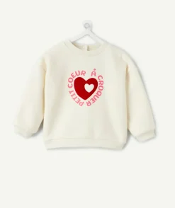 Sweat bébé fille écru imprimé cœur