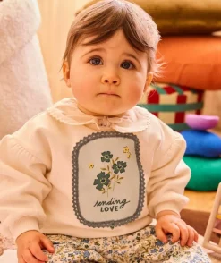 Sweat bébé fille écru imprimé fleurs
