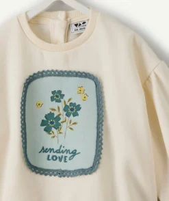 Sweat bébé fille écru imprimé fleurs