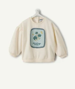 Sweat bébé fille écru imprimé fleurs