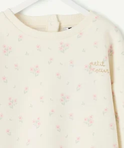 Sweat bébé fille écru imprimé fleurs