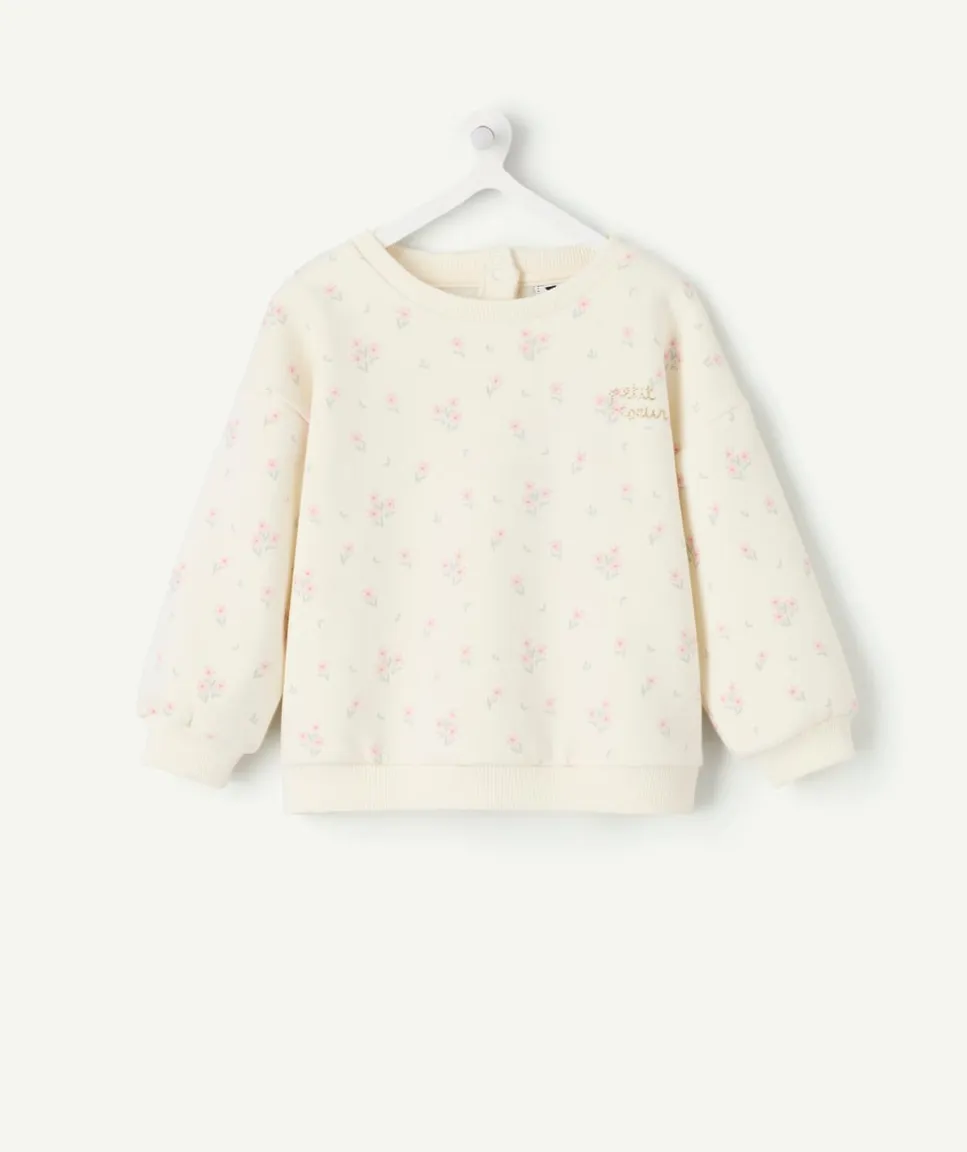Sweat bébé fille écru imprimé fleurs