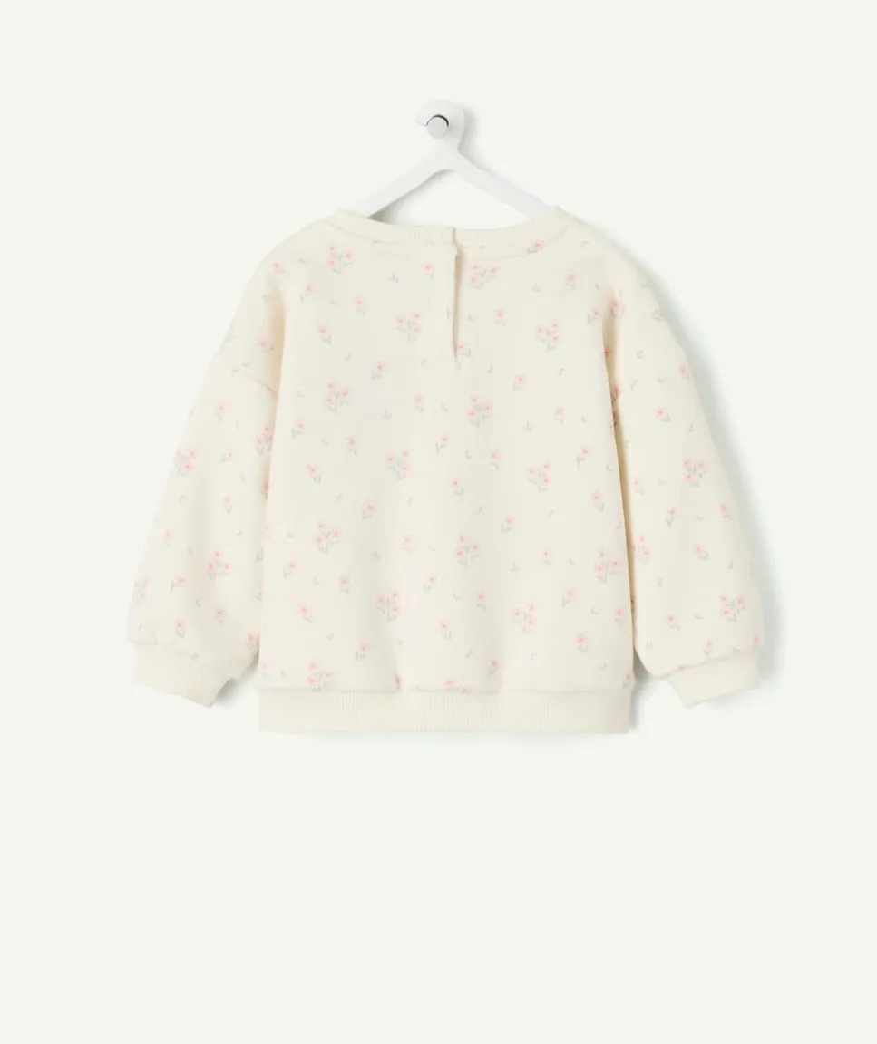 Sweat bébé fille écru imprimé fleurs