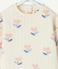 Sweat bébé fille écru imprimé fleurs