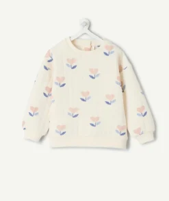 Sweat bébé fille écru imprimé fleurs